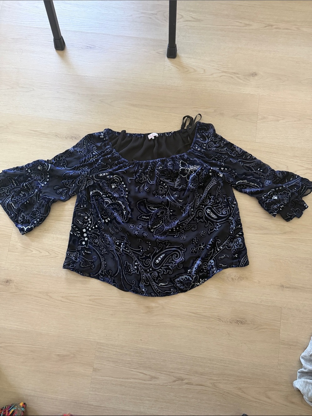 Parker Black & Navy Velvet Burnout Off-Shoulder Blouse